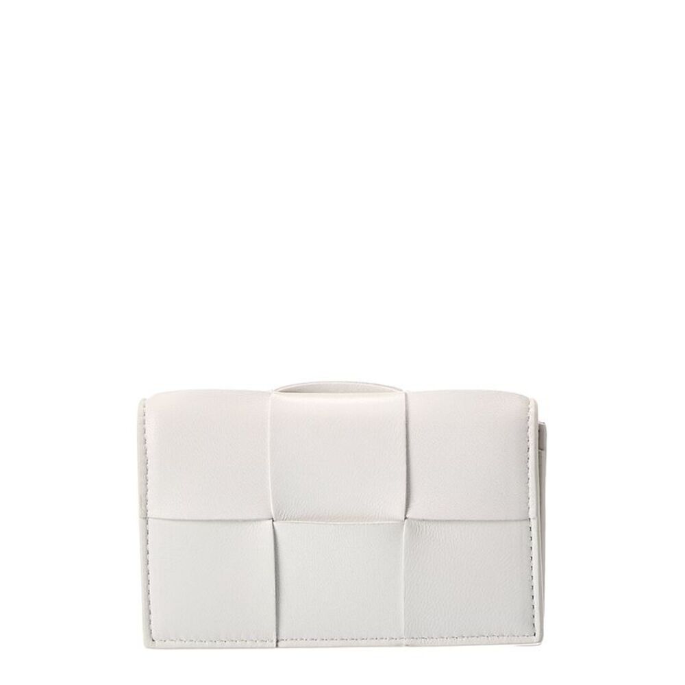 Bottega Veneta Maxi Intrecciato Leather Business Card Case, White